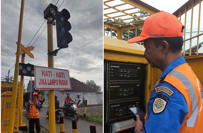 SUDAH TAK MENYALA: Early warning system di perlintasan kereta api di Jalan Sunan Muria yang sudah dimatikan. (Foto: Dishub for Jawa Pos Radar Bromo)