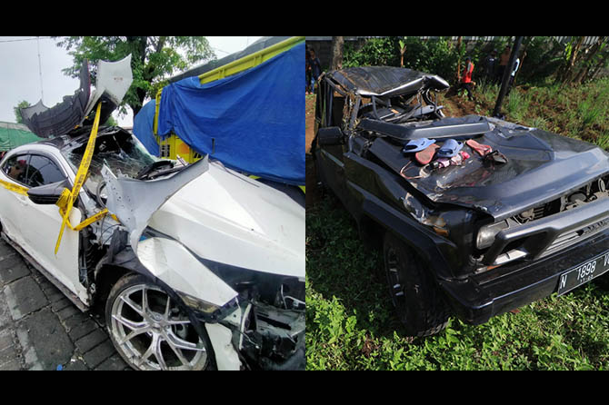 TELAN KORBAN JIWA: Kondisi Civic yang tertabrak di perlintasan tanpa palang Yonkav Beji dan Taft yang tertabrak Tawangalun di Sentul, Purwodadi. (Iwan Andrik-Mokhamad Zubaidillah/Radar Bromo)