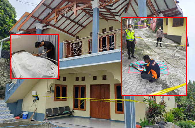 DUA KALI INSIDEN: Lokasi vila Cempaka di Pecalukan tempat terjadinya pembunuhan pria asal Surabaya. Inset, pengunjung vila asal Sumenep yang terjatuh hingga tewas dan pria asal Surabaya yang ditusuk kawannya hingga tewas. (Foto: Dok. Radar Bromo)
