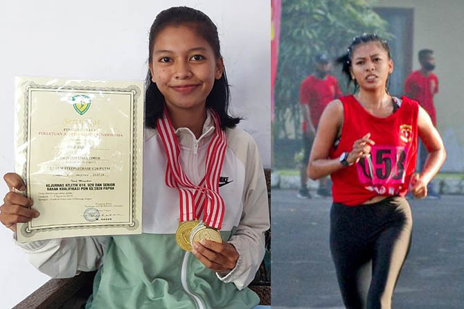 Mila saat berlaga dan saat menunjukkan sertifikat yang diraihnya. (Foto: Rizky Putra Dinasti/Jawa Pos Radar Bromo)