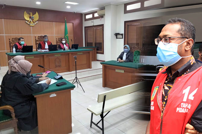 TERJERAT UTANG PIUTANG: Suasana sidang anggota DPRD Kota Pasuruan Helmi. (Muhamad Busthomi/Radar Bromo)