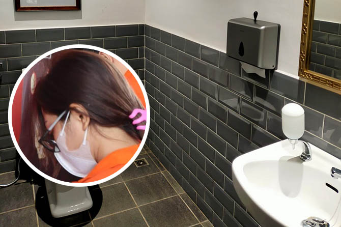 MEWAH: Toilet kafe yang ada di Bulukandang, Prigen. Di toilet inilah Cleopatra sempat live streaming bugil, hingga dia akhirnya digerebek polisi. (Foto: Rizal F Syatori/Jawa Pos Radar Bromo)