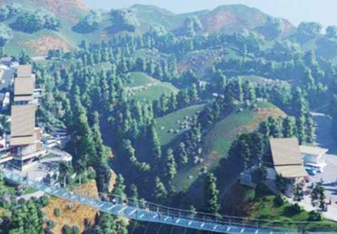 MASIH DIBANGUN: Desain jembatan kaca yang sedang dibangun di sekitar Seruni Point Sukapura. (Foto: Dok. Radar Bromo)