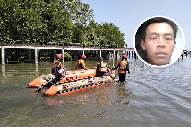 MASIH DICARI: Tim SAR gabungan saat menyisir kawasan perairan Gending. Inset Alex.