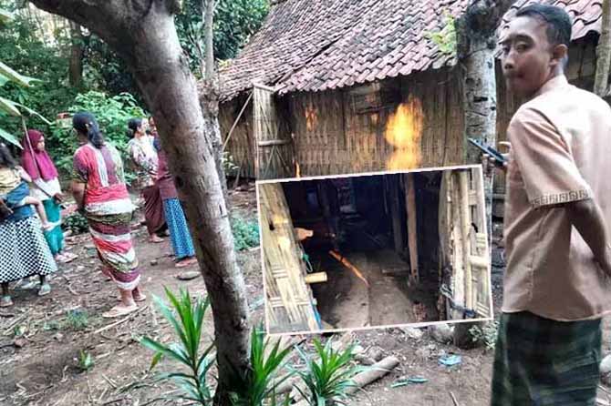 BIKIN GEMPAR: Warga di sekitar kandang sapi milik Sunarwi yang berlokasi di Dusun Jawaan, Desa Tulupari, Kecamatan Tiris. Minggu (10/7) dua ekor sapi peliharaan Sunarwi, hilang dicuri dari kandang tersebut. Inset, pintu kandang sapi milik Sunarwi. (Foto: