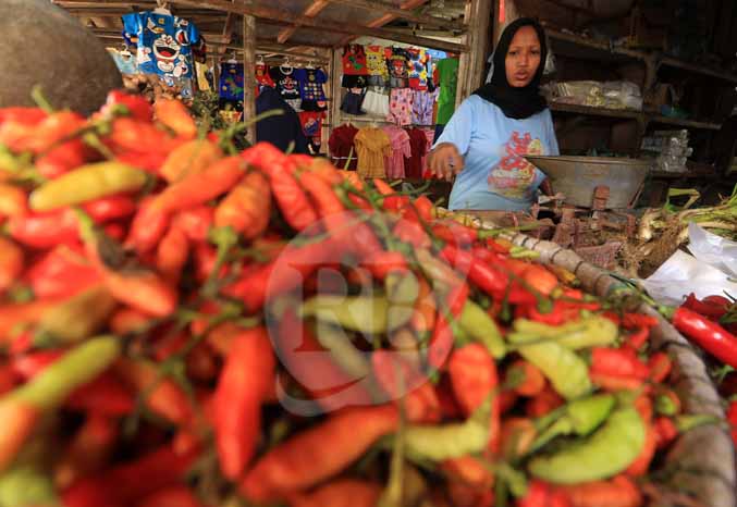 BELUM STABIL: Seorang pedagang cabai di Pasar Winongan, Kabupaten Pasuruan, menunggu pembeli. Sampai kemarin, harga cabai masih tinggi. (Foto: Mokhamad Zubaidilah/Jawa Pos Radar Bromo)