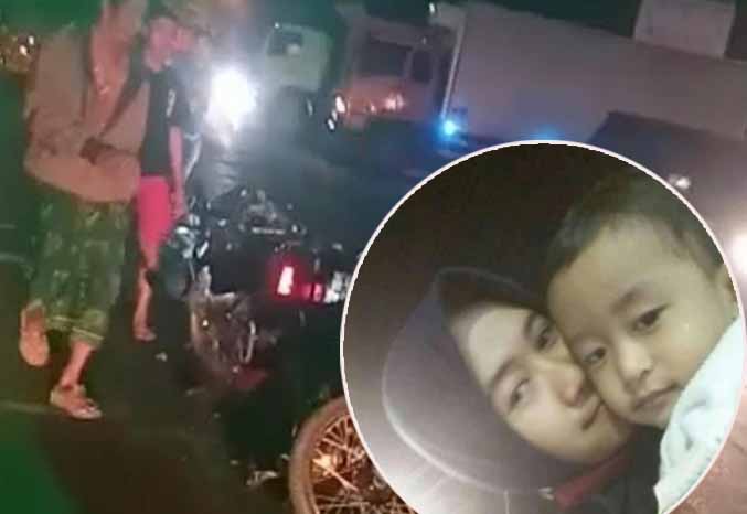 TKP: Motor korban sebelum dievakuasi di lokasi. Inset: Korban ibu dan anak yang meregang nyawa. (Foto: Satlantas for Jawa Pos Radar Bromo)
