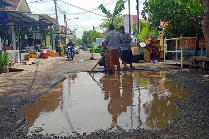 BENTUK PROTES: Pohon pisang yang ditancapkan warga di Jalan Lumpang Bolong. (Foto: Iwan Andrik/Jawa Pos Radar Bromo)