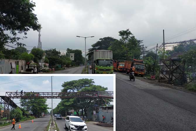 BEFORE-AFTER: Jembatan penyeberangan orang Bypass Gempol sebelum dan sesudah dibongkar. Warga sekitar lebih senang jembatan dibongkar karena kondisinya membahayakan. (Rizal Syatori/ Radar Bromo)