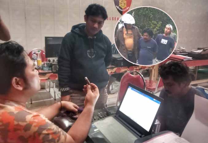 TERTUNDUK: Saneman diperiksa di Mapolsek Kraksaan usai dibekuk Rabu (25/1) sore. Inset, Saneman saat dibekuk. (Foto : Polsek Kraksaan for Jawa Pos Radar Bromo)