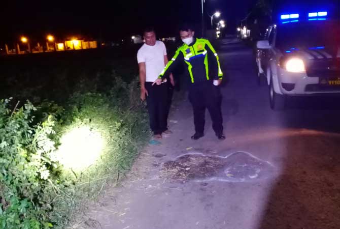 Petugas saat melakukan olah TKP kecelakaan maut di Ganting Kulon, Maron.