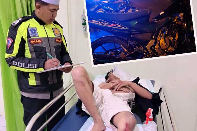 DIRAWAT: SaLAH SATU pelajar yang terlibat kecelakaan menjalani perawatan di IGD RS Sahabat, Kecamatan Sukorejo. Inset, motor korban diamankan.