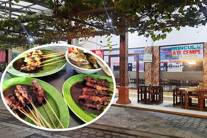 BERTAHAN: Rumah Makan Sate Cempe di Desa Clarak, Kecamatan Leces sudah berusia 33 tahun. Inset, beberapa menu khas di RM Sate Cempe. (Foto: Fahrizal Firmani/Radar Bromo)