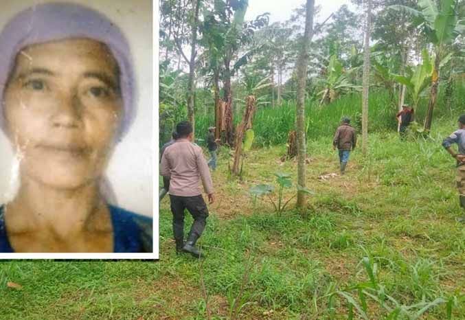 TELUSUR BUKIT: Pencarian Sumarti (Inset) yang dinyatakan hilang sejak Sabtu (1/4) lalu. (Foto: Istimewa)