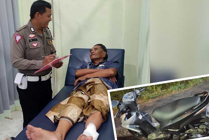 APES: Toha saat dirawat di RS Sahabat, Desa Suwayuwo, Sukorejo. Ia alami patah tulang pada kakinya. (Unit Lantas Polsek Gempol for Radar Bromo)