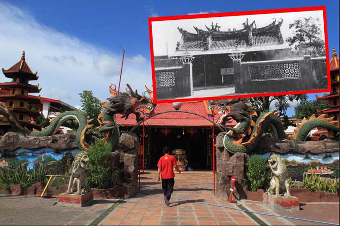 CAGAR BUDAYA: Kelenteng Tjoe Tik Kong yang diyakini sudah ada sejak abad 17. Saat ini, bangunannya sudah ditetapkan sebagai cagar budaya. Inset Kelenteng Tjoe Tik Kong saat dipotret pada 1947