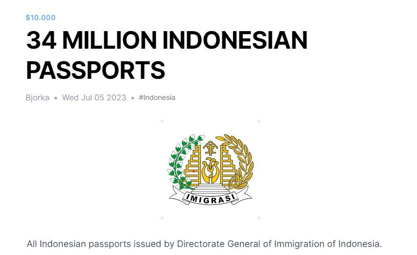 TANGKAPAN LAYAR: Portal yang mempejualbelikan data paspor Indonesia.