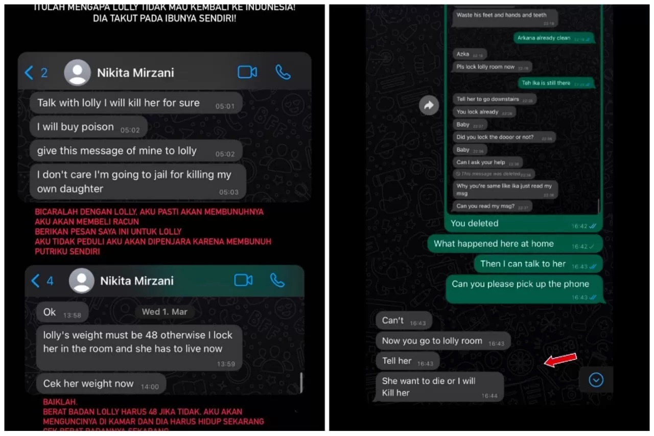 ANCAMAN: Unggahan Toni Dedola yang menyebarkan chat ancaman Nikita terhadap Lolly.