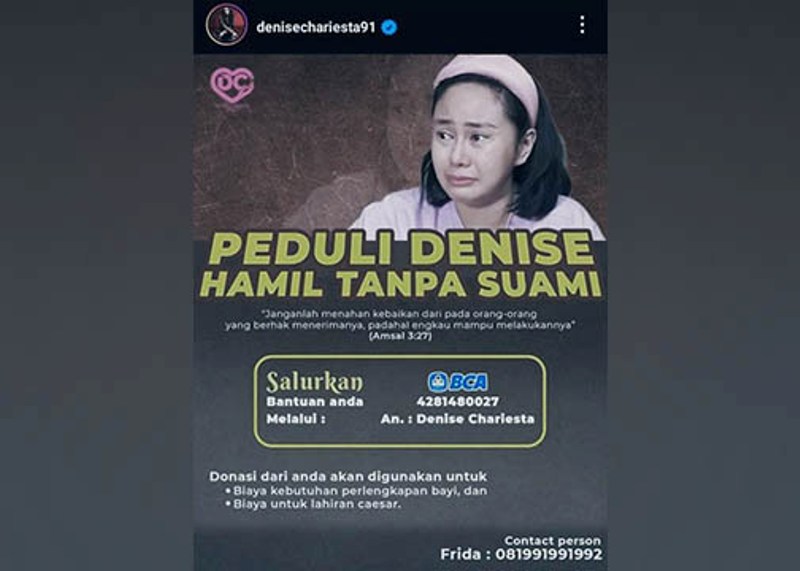 OPEN DONASI: Denise Chariesta ngaku orang kaya. Dia melakukan open donasi untuk biaya persalinan.