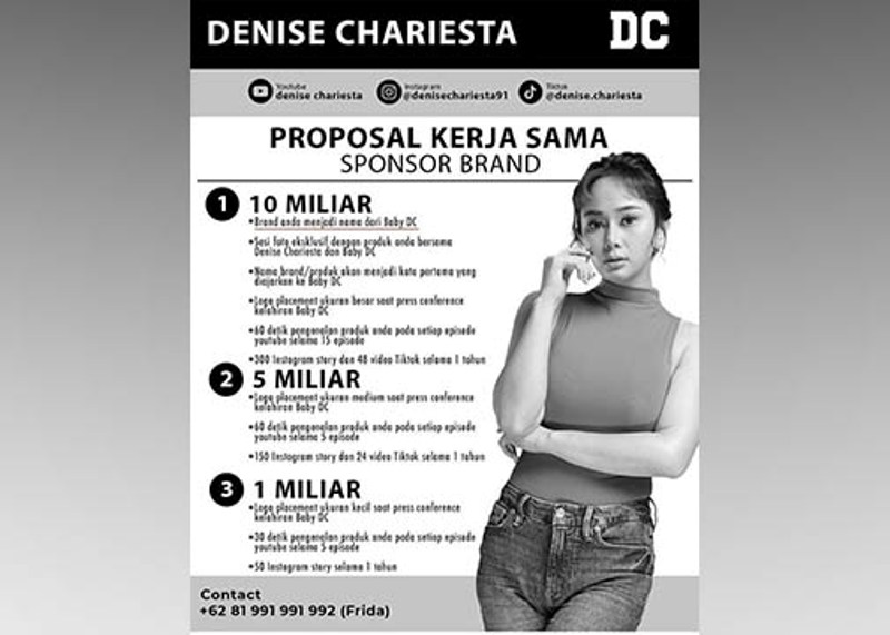 TAWARAN: Seusai galang donasi, Denise Chariesta buka tawaran kerja sama dengan brand untuk biayai persalinan dan nama anaknya.