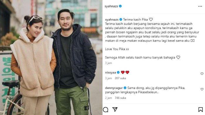 Syahnaz menulis ucapan terimakasih kepada sang suami Jeje