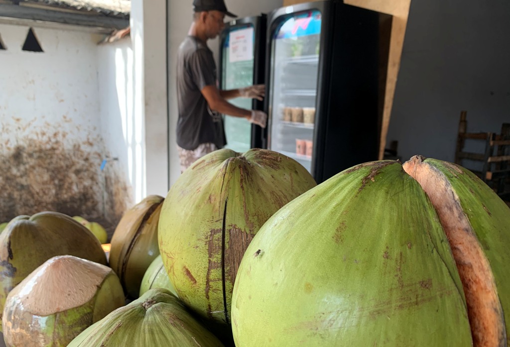 BISNIS KELAPA: Kelapa-kelapa yang dijual di Warung Pengkolan, Sanur