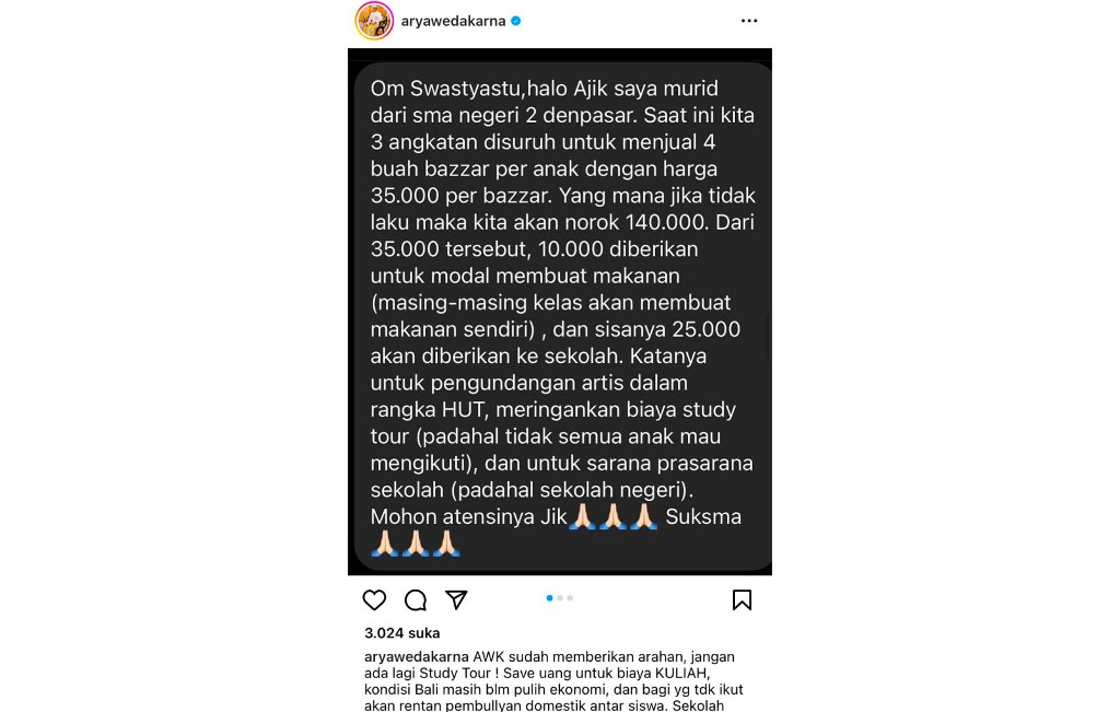 BAZZAR: Postingan soal penjualan bazzar di SMAN 2 Denpasar