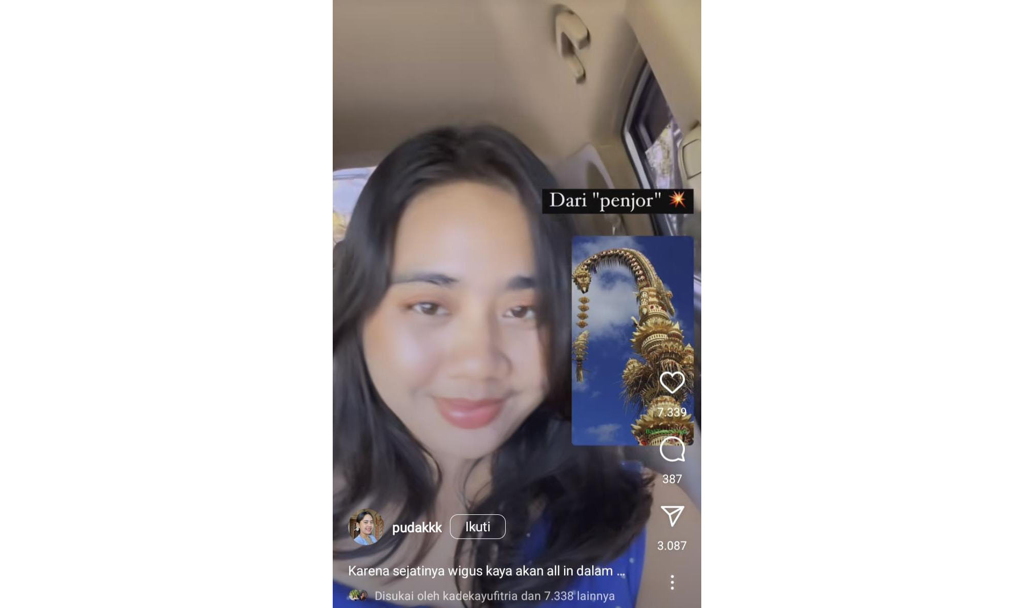 Akun @pudakk buat konten tips pilih Wigus kaya di Bali sebagai &ldquo;balasan&rdquo; konten Tugek