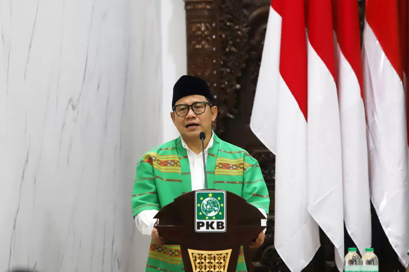 Ketua Umum PKB Muhaimin Iskandar alias Cak Imin membuka rapat koordinasi nasional membahas Pemilu 2024 di DPP PKB, Jalan Raden Saleh, Cikini, Jakarta Pusat, Senin (28/8/2023).