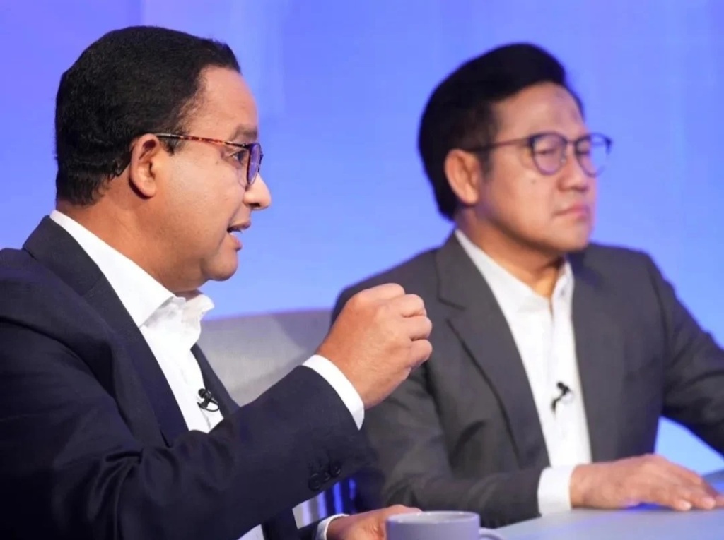 PETUGAS PARTAI : Pasangan Capres 2024 Anies Baswedan dan Muhaimin Iskandar saat menjadi tamu di acara Mata Najwa. Anies bantah sebagai petugas partai.
