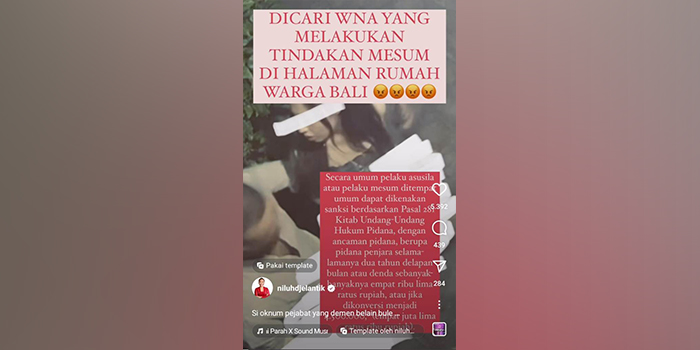 BULE WIKWIK: Postingan Niluh Djelantik terkait bule wikwik di pekarangan rumah warga lokal.