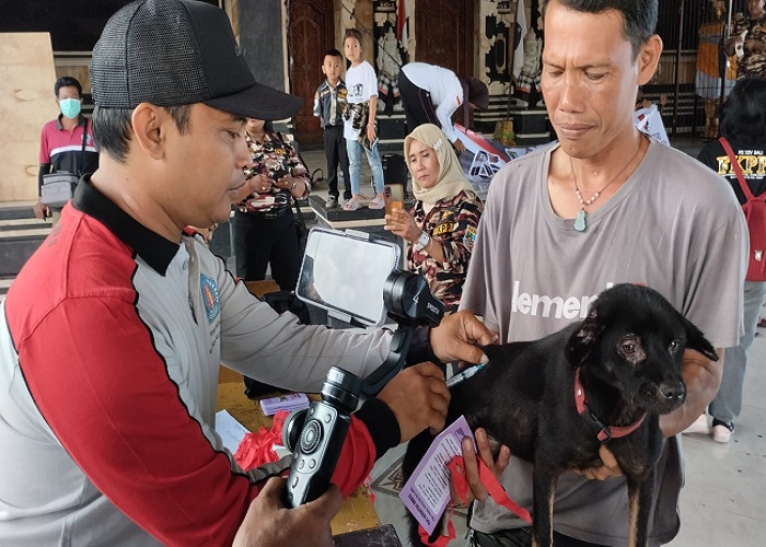 CEGAH RABIES : Pelaksanaan vaksinasi rabies terhadap HPR di wantilan Balai Desa Takmung, Kecamatan Banjarangkan, Klungkung, Bali, Minggu (17/9).