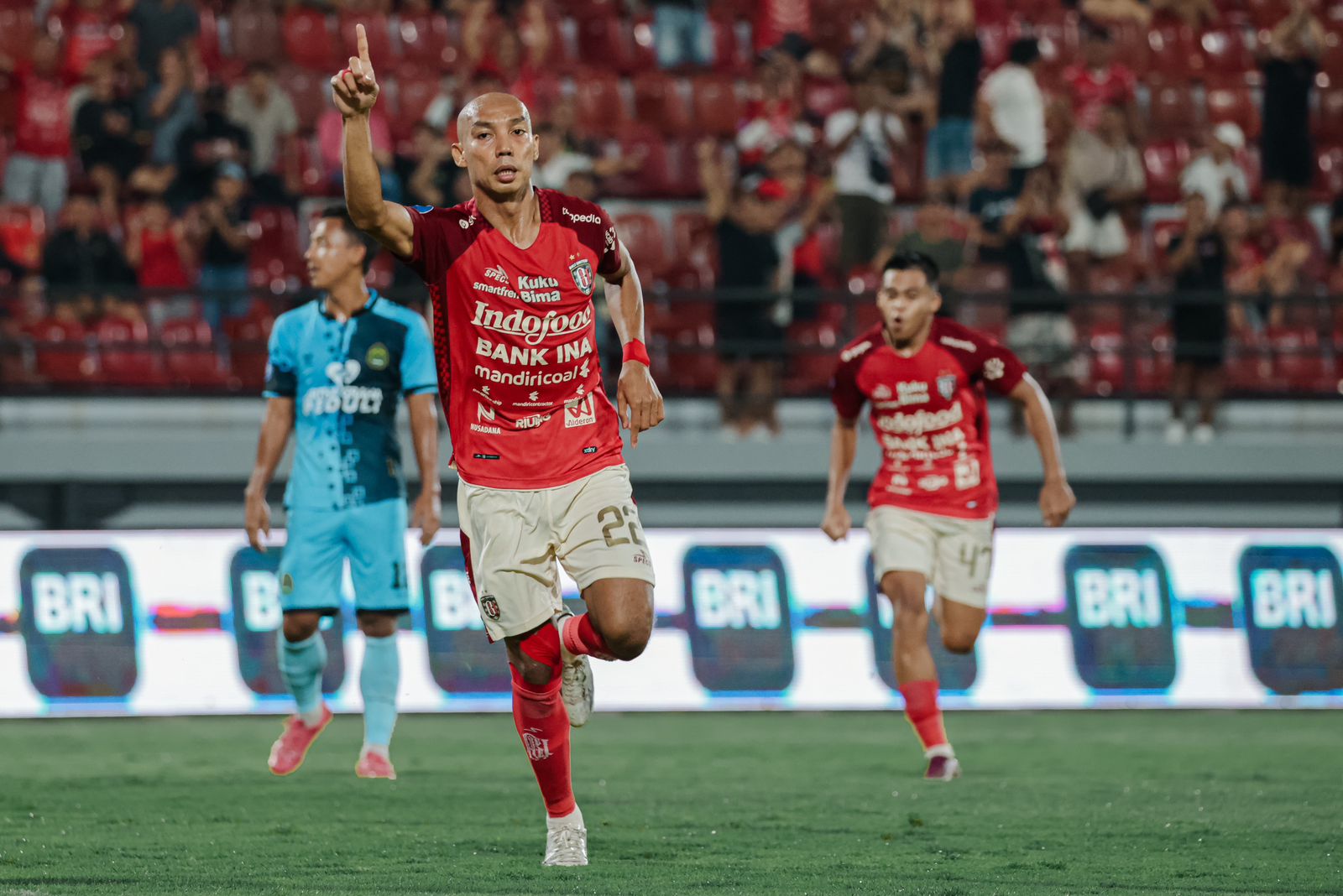 GOL: Full back Bali United, Novri Setiawan mencetak satu gol saat mengalahkan Persikabo 1973 dengan skor 2-0 di Stadion Kapten I Wayan Dipta, Gianyar.