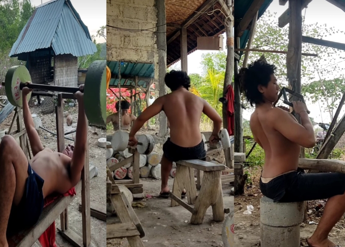 MERAKYAT : Tempat gym Aldy Gym yang peralatannya dibuat dengan kearifan lokal di Nusa Penida, Bali.