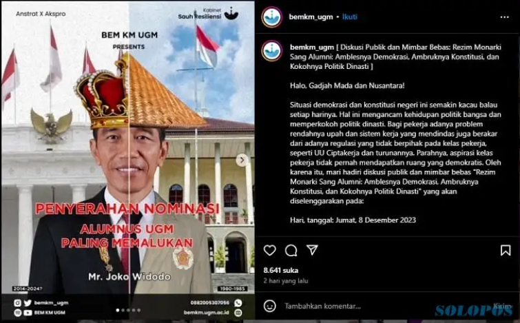 Kritik keras dilayangkan BEMKM UGM kepada Presiden Joko Widodo