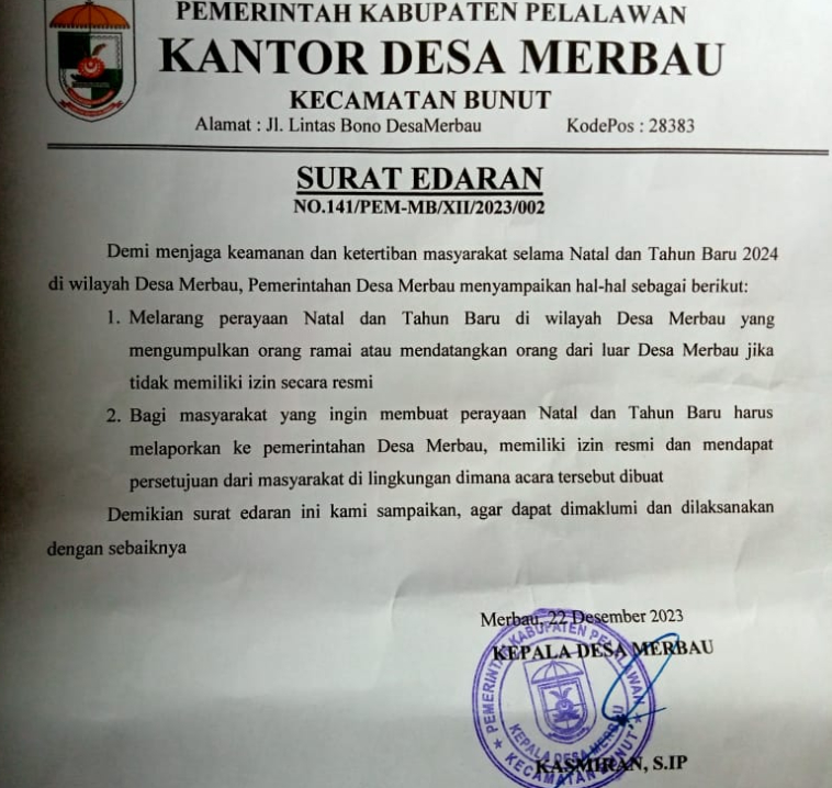 Beredar surat larangan perayaan Natal dan Tahun Baru 2024