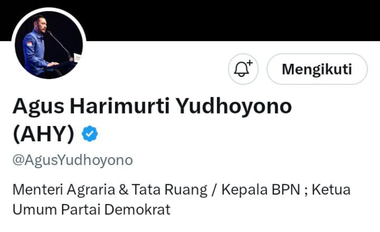 AHY sematkan jabatan Menteri ATR di akun media sosialnya