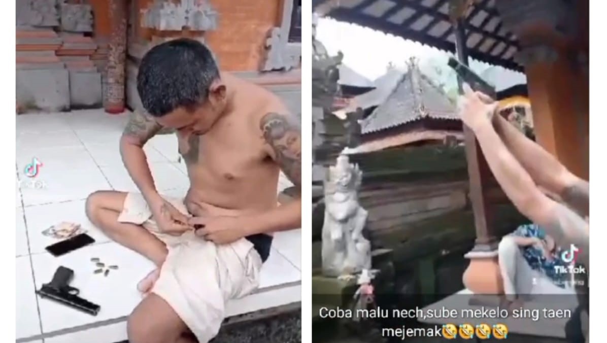 Pria di Bali pamer senjata lewat media sosial.