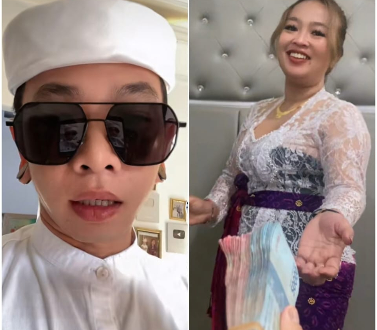 Akun tiktok @pak_ramane jadi sorotan usai beri istri uang segepok untuk bekal Nangkil ke Pura Besakih