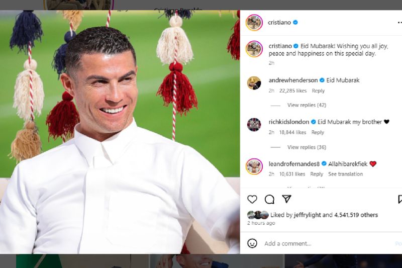 Cristiano Ronaldo unggah ucapan selamat Idul Fitri. (https://www.instagram.com/cristiano/)