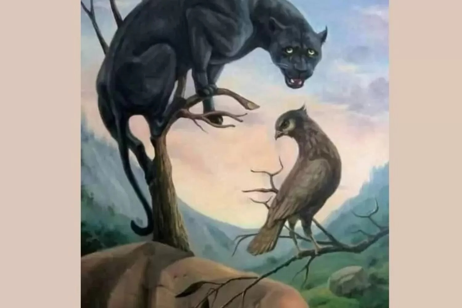 Ilustrasi tes kepribadian ilusi antara wajah wanita dan hewan. Sumber foto: JagranJosh.com