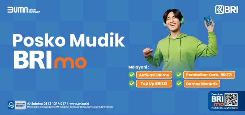 POSKO: PT Bank Rakyat Indonesia (Persero) Tbk atau BRI menyediakan Posko Mudik BRImo di titik-titik strategis rute mudik hingga 16 April 2024.