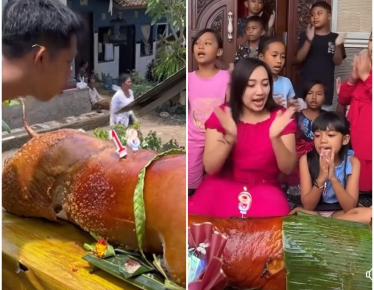 Beredar sejumlah video masyarakat Bali merayakan ulang tahun dengan Babi Guling