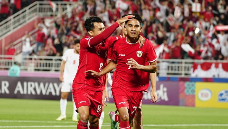 Marselino Ferdinan (depan) saat tampil di ajang Piala Asia U23 2024.