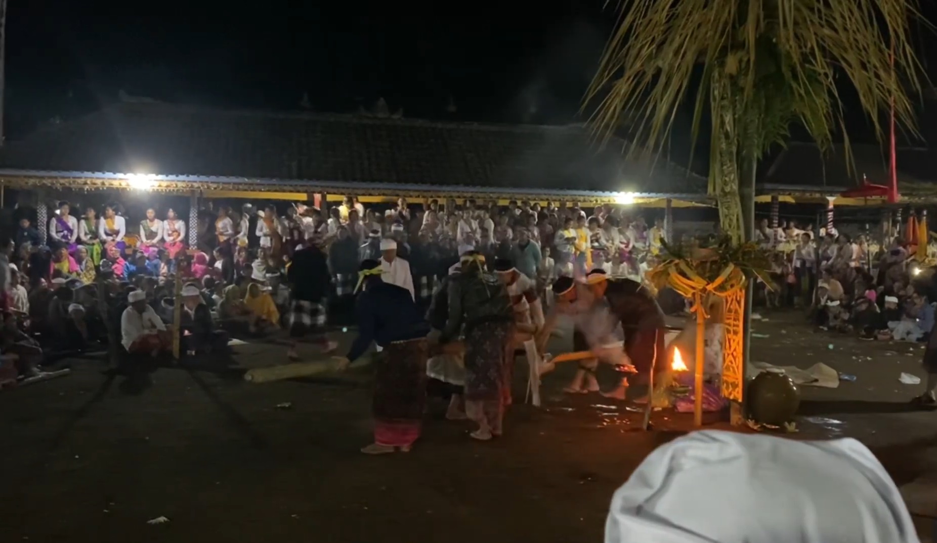 METOH TOHAN: Tradisi Metoh tohan di Desa Manikliyu Bali dilaksanakan di api unggun setinggi 7 meter selama 12 jam. Yang kalah akan kena denda.