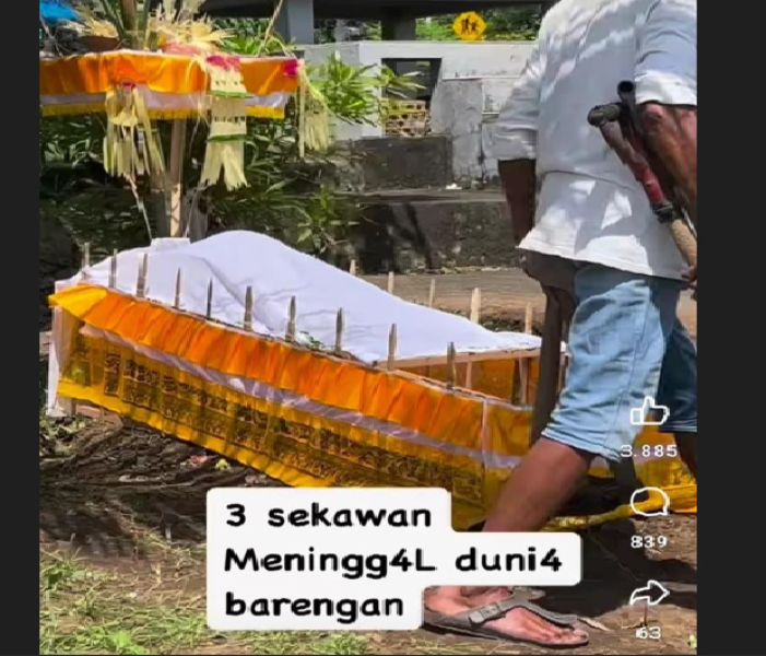 Beredar video pemakaman tiga sekawan yang meninggal secara bersamaan