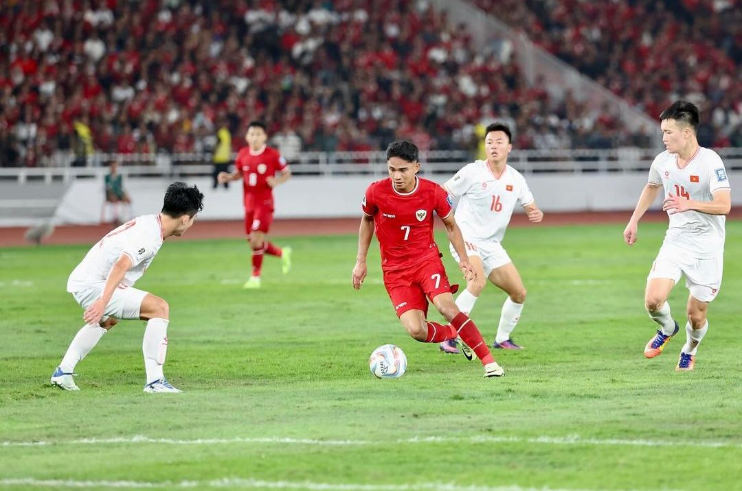 Marselino Ferdinan (7) saat tampil di Piala Asia U-23 di Qatar.