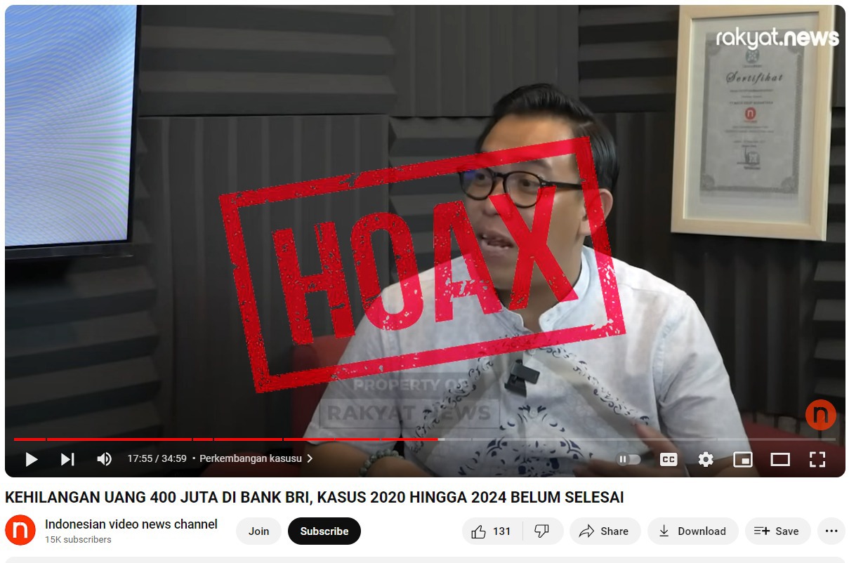 HOAX: Video viral di social media Tiktok dan Whatsapp mengenai kasus raibnya uang Rp400 juta nasabah bernama Sigit Presetya di BRI.