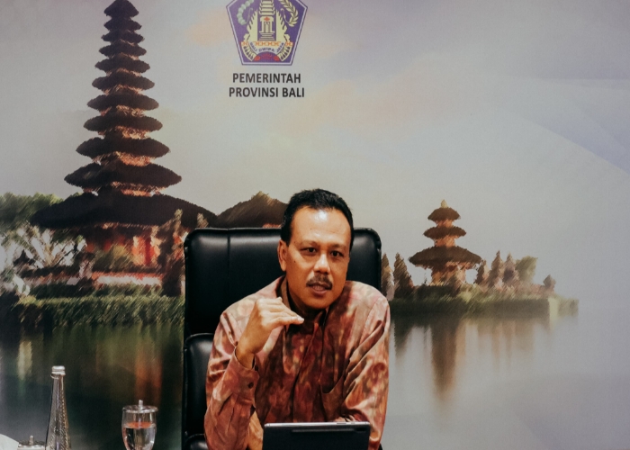 PERSIAPAN: Sekretaris Daerah Provinsi Bali Dewa Made Indra saat menghadiri Konferensi Pers Persiapan Bali sebagai Tuan Rumah World Water Forum (WWF) ke-10.