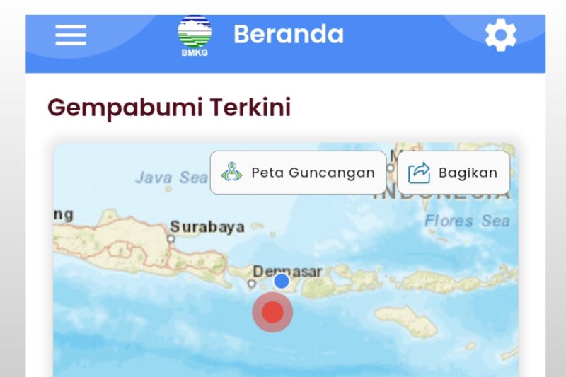 Gempa bumi bermagnitudo 5,2 pada pukul 05:09 WIB, yang berpusat di 97 kilometer Barat Daya Kabupaten Lombok Barat, dengan jarak 108 kilometer dari Kota Mataram, Provinsi Nusa Tenggara Barat, Rabu (8/5